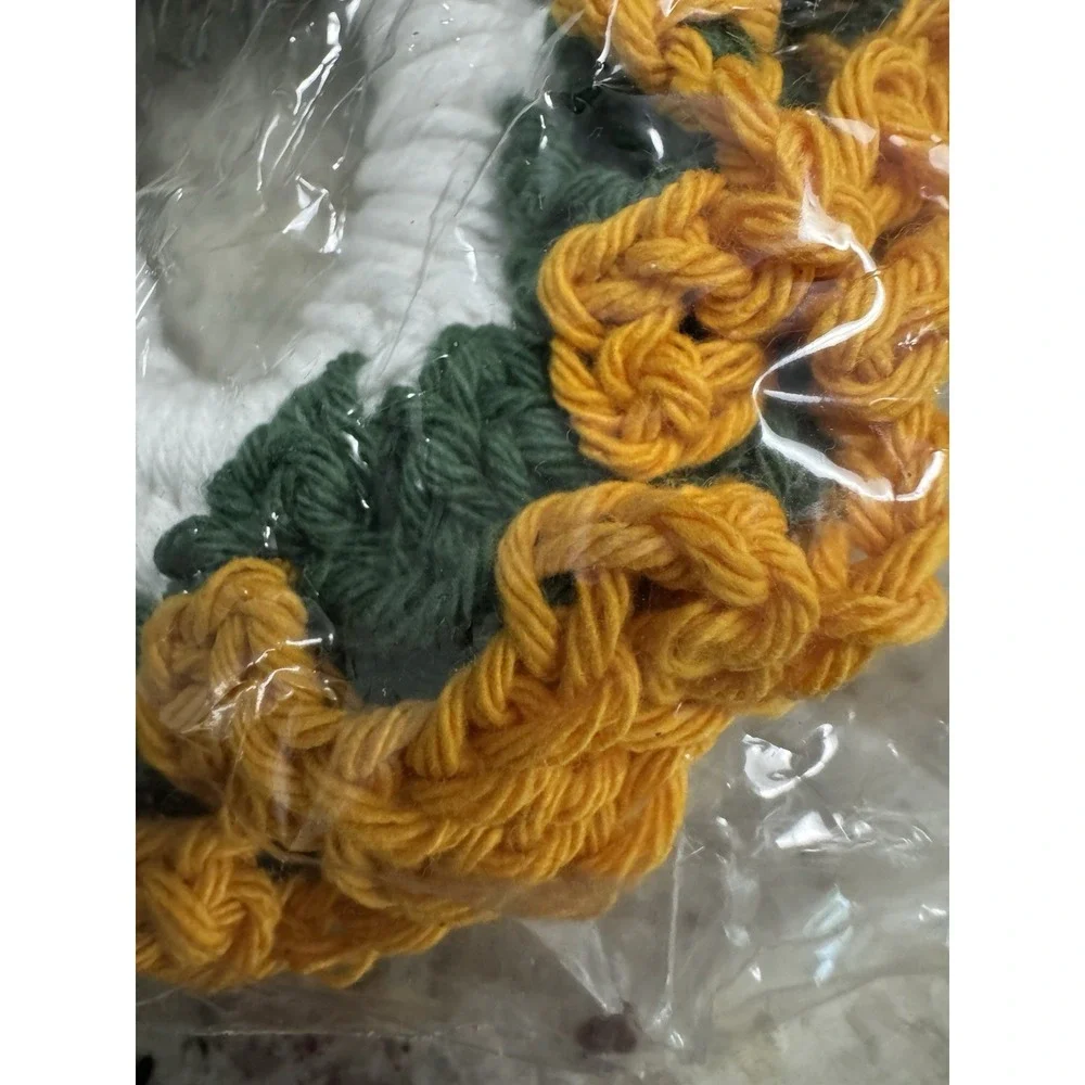 Handmade Crochet Scrunchie Boho Hair Tie Soft Cotton Elastic Green Mustard White